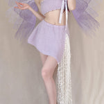 Get trendy with [Tailor Made] Lavender Dream Fairy Style Knitting Set with glass Pearl on bralette and skirt -  available at Peiliee Shop. Grab yours for $118 today!