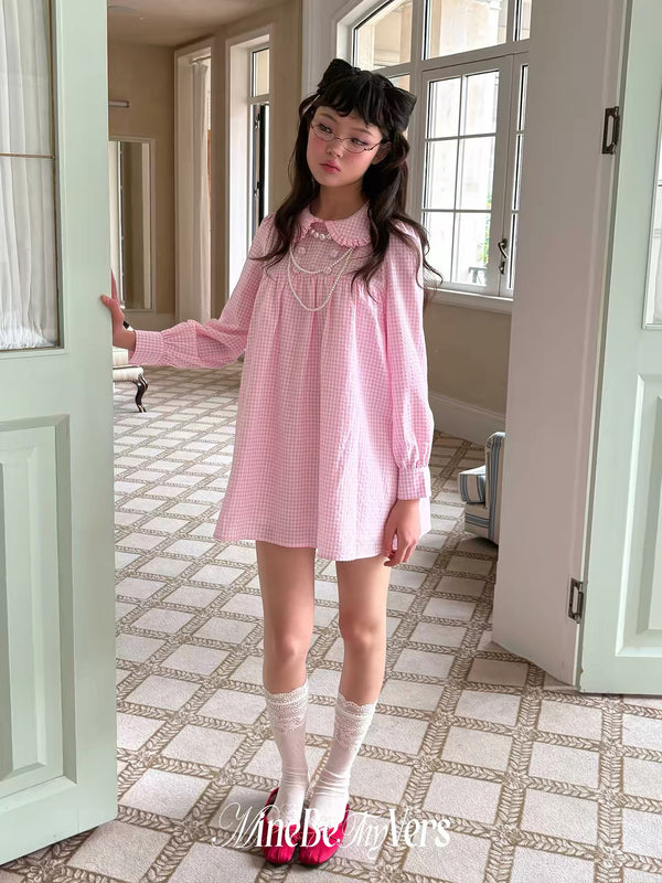 MineBeThyVers 100% Cotton Pink Gingham Babydoll Mini Dress