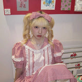 August Unicorn Gingham Sailor Puff Sleeve Dress