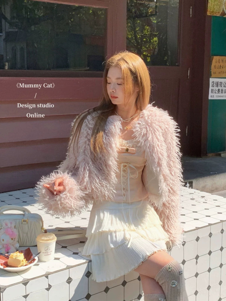 [Mummy Cat] Pink Angel Faux Fur Coat - Premium  from Mummy Cat - Just $71! Shop now at Peiliee Shop