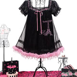Evil Tooth Paris Dream Rhinestone Mesh Babydoll Mini Dress