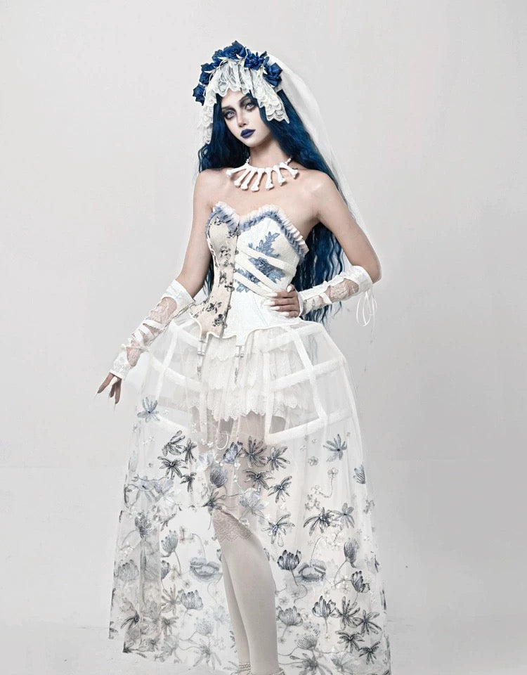 Get trendy with [Blood Supply] Corpse Bride 2024 Halloween Costume Gothic Corset Top with petticoats - Crop Top available at Peiliee Shop. Grab yours for $49.90 today!