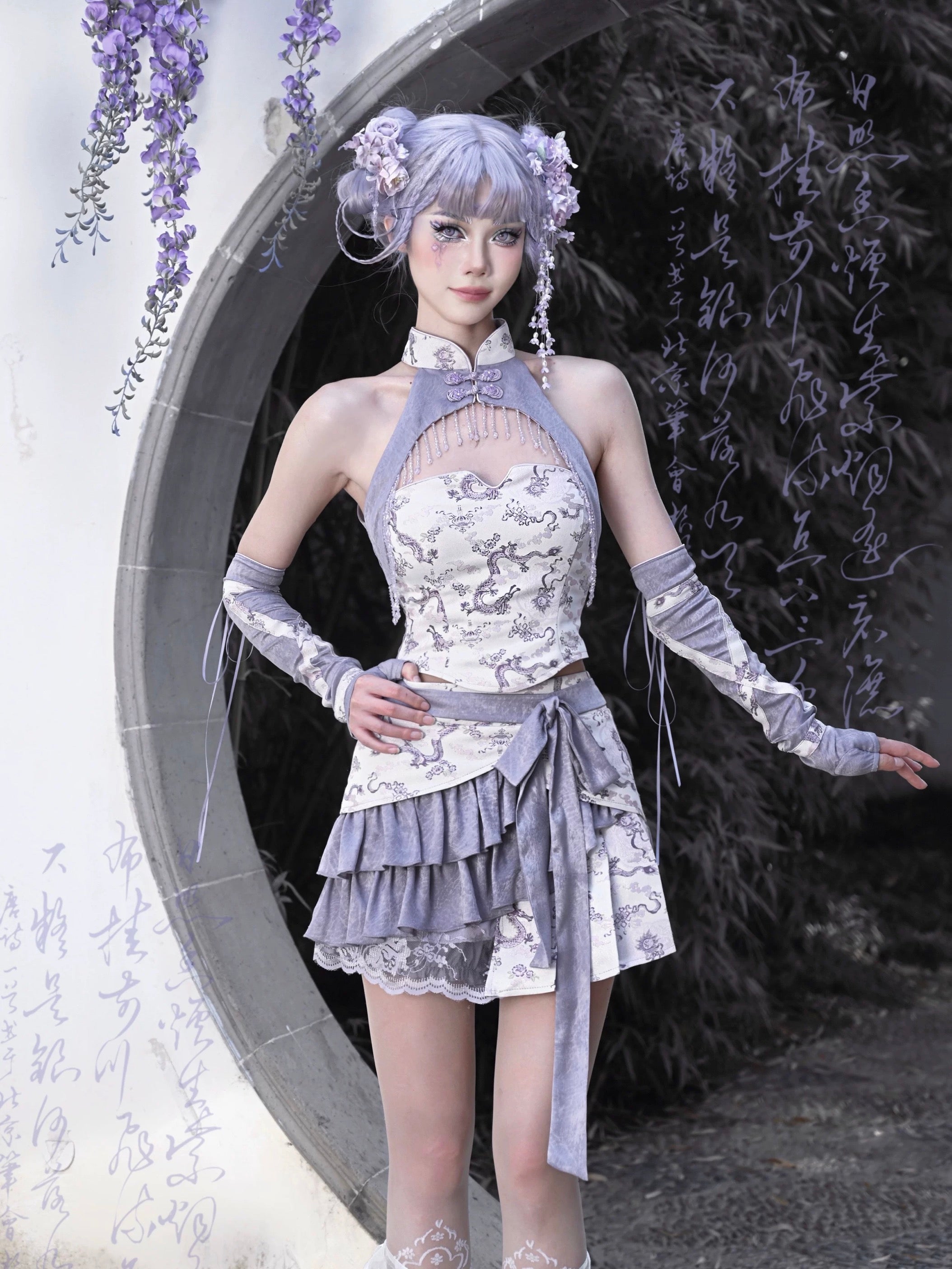 Get trendy with [Blood Supply] Dragon Wisteria Lolita Fashion Shorts - Skirt available at Peiliee Shop. Grab yours for $45 today!