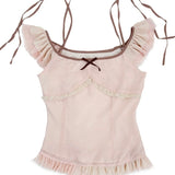 [Rose Island] Soft Rosy Kiss Crop Top and Ruffle Tulle Skirt Set