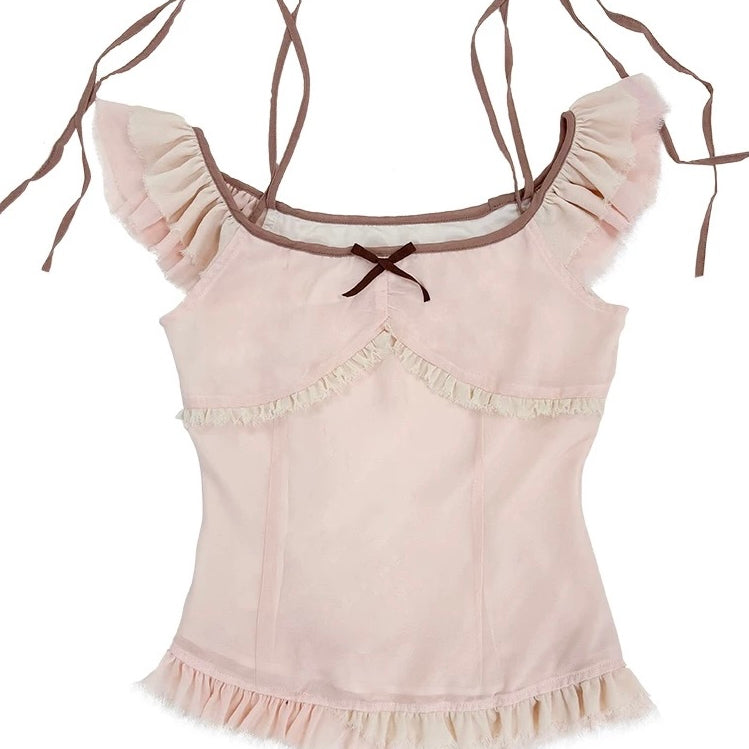 [Rose Island] Soft Rosy Kiss Crop Top and Ruffle Tulle Skirt Set