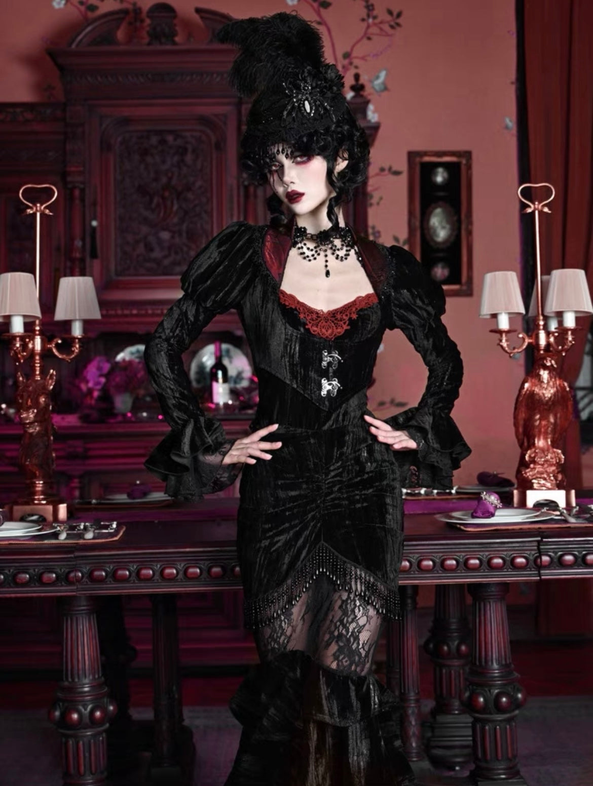 gothic mermaid dress Black Gothic Lolita Dress with Lace