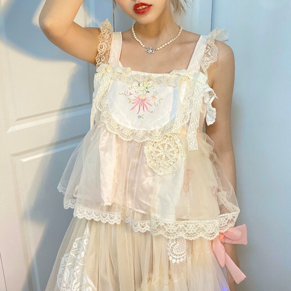 Get trendy with [August Unicorn] Dolly Dream Hand Embroidered Crop Top - Dresses available at Peiliee Shop. Grab yours for $76 today!