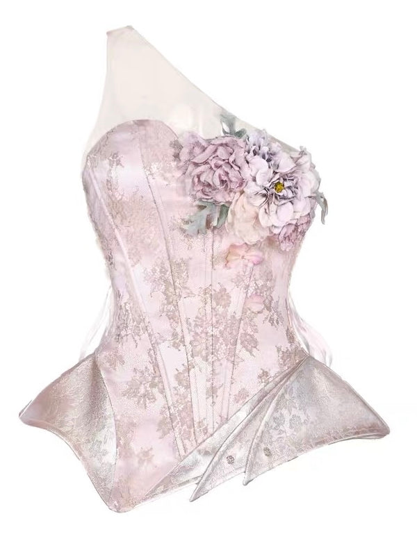 Blood Supply Moonlight Spirit Single Shoulder Strap Floral Corset