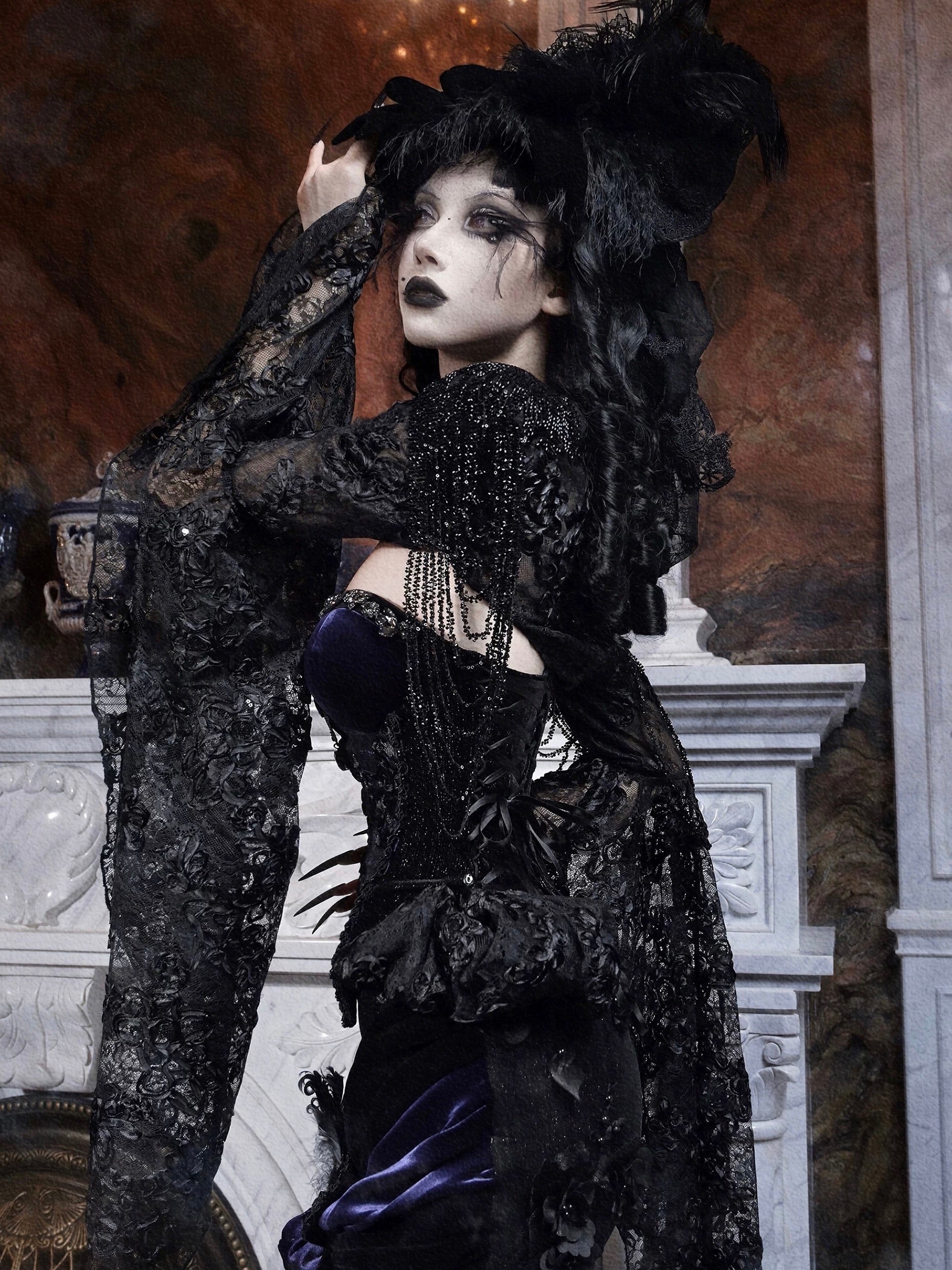 Gothic Black Lace Dramatic Bell Sleeve Bolero Black / M Gothic Black Lace Dramatic Bell Sleeve Bolero Black / M