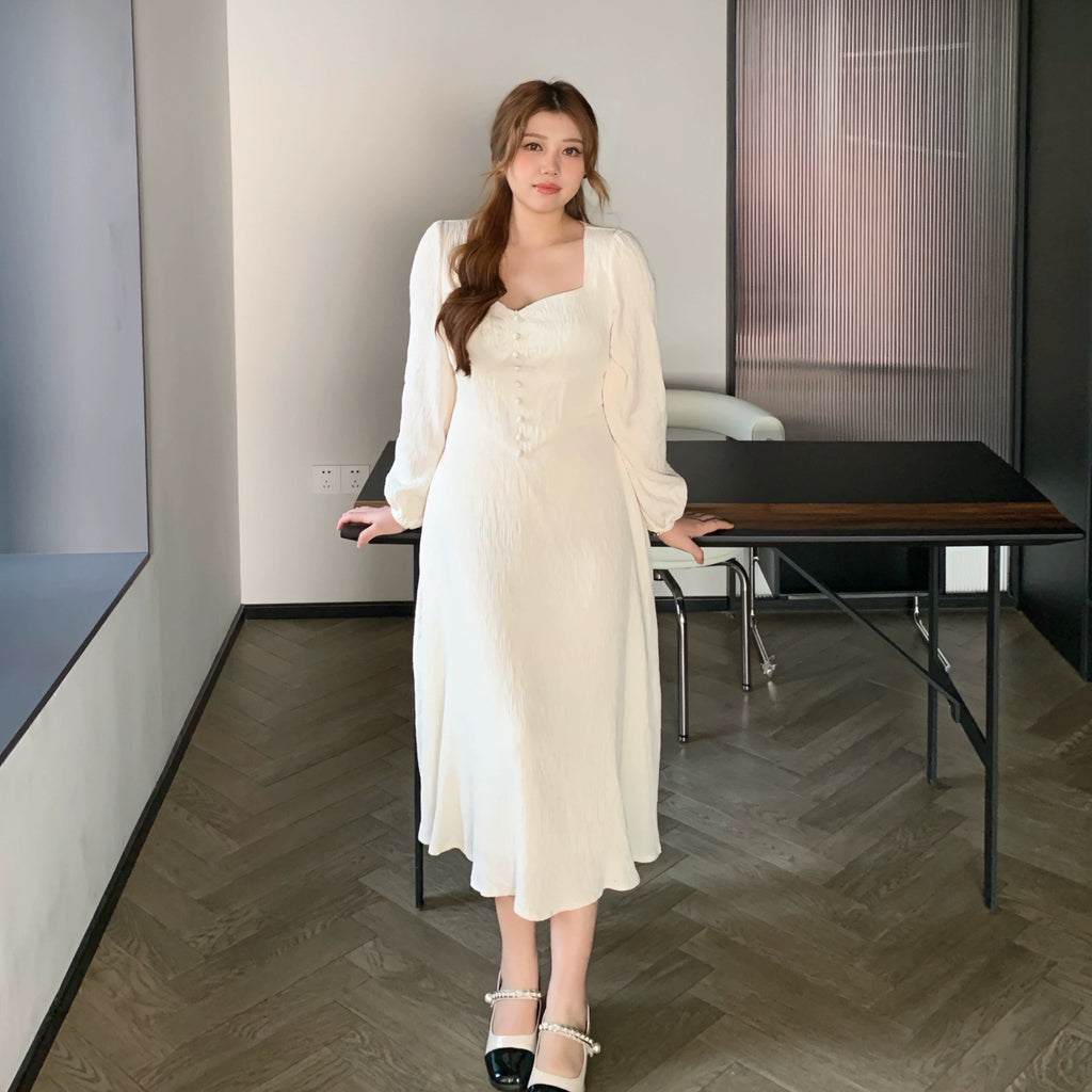 [Curve Beauty]Moonlight Camellia White Dress (Plus Size 200 lbs) - Premium Dresses from DAJUN - Just $37! Shop now at Peiliee Shop