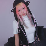 Get trendy with [Evil tooth] Cat Ear Hooded Leather Jacket - Shirts & Tops available at Peiliee Shop. Grab yours for $55 today!