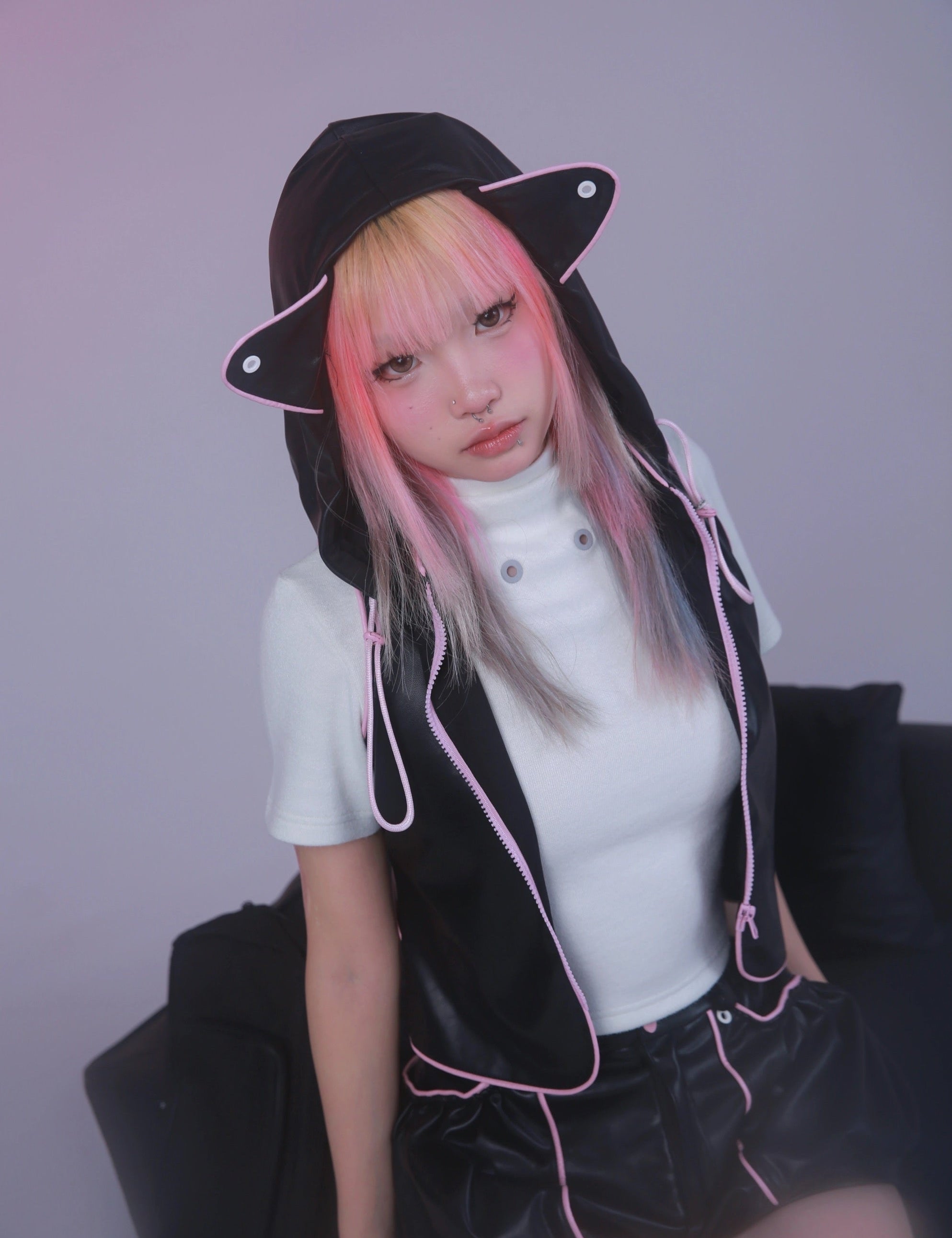 Get trendy with [Evil tooth] Cat Ear Hooded Leather Jacket - Shirts & Tops available at Peiliee Shop. Grab yours for $55 today!