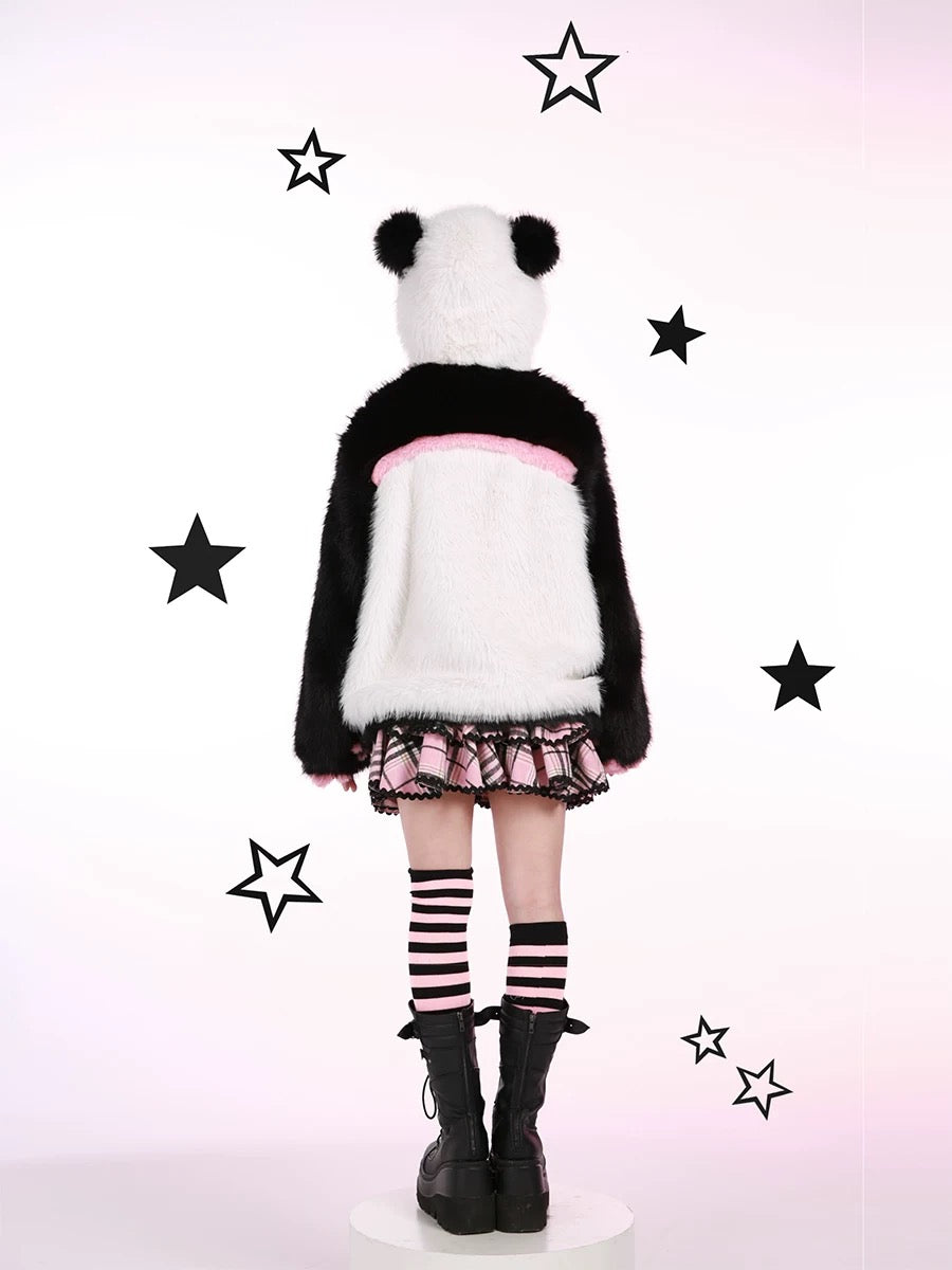 Get trendy with Evil Tooth Kawaii Panda Look Faux Fur Hoodie Coat -  available at Peiliee Shop. Grab yours for $78 today!