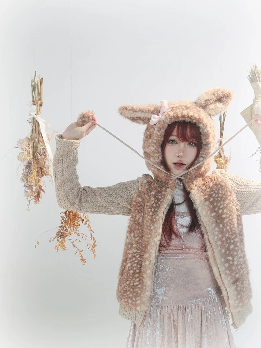 Get trendy with [Rose Island] Fairy Spirit Deer In Flower Field Faux Fur Hoodie with Zipper -  available at Peiliee Shop. Grab yours for $69 today!