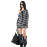 34Ounce Striped Wool Blend Off-Shoulder Mini Dress