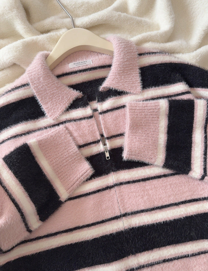 Get trendy with Blackpink faux fur polo oversized sweater - Sweater available at Peiliee Shop. Grab yours for $25.50 today!