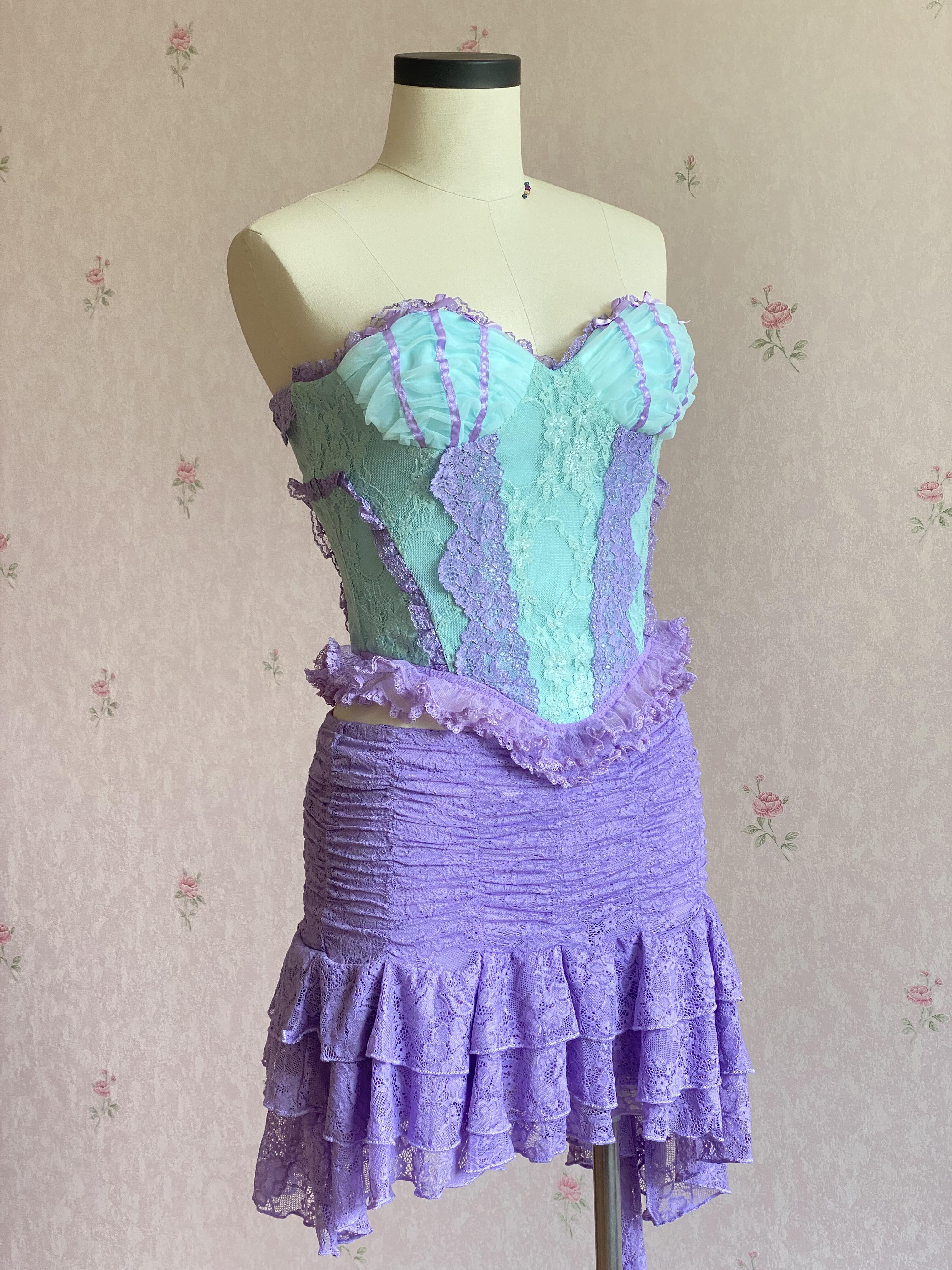 Get trendy with Princess Elsa and Ariel Fishbone Corset Top and skirt set -  available at Peiliee Shop. Grab yours for $28 today!