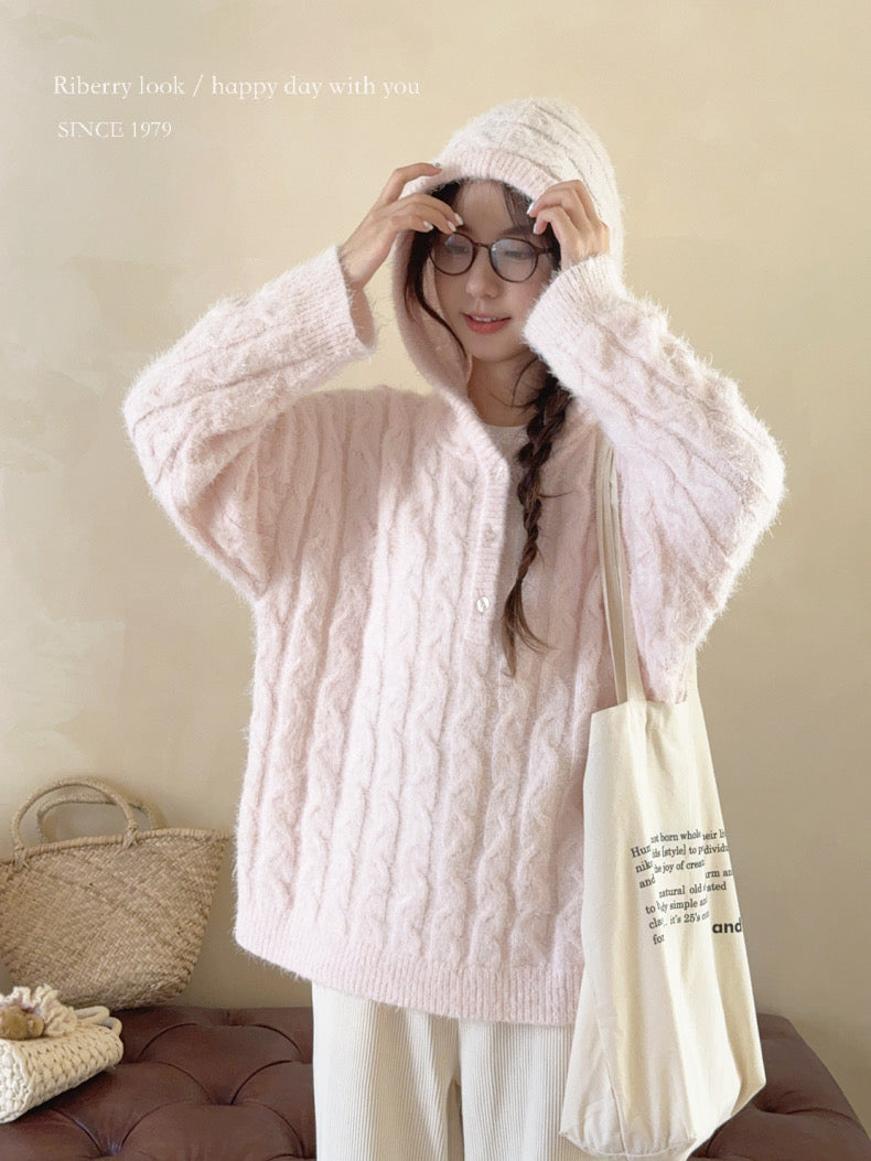 Get trendy with Soft Pink Age Wool Blended Sweater Hoodie - Sweater available at Peiliee Shop. Grab yours for $9 today!