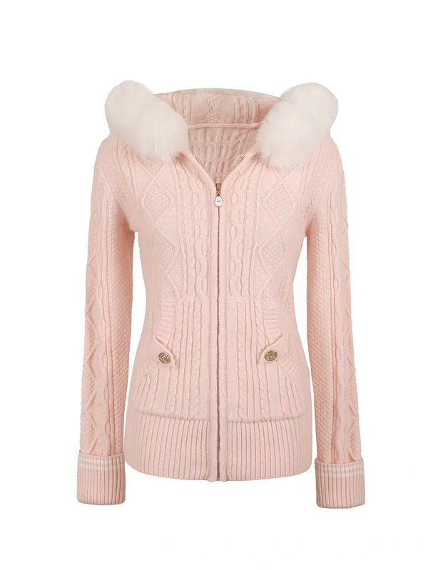 [Mummy Cat] Christmas Time Vintage Faux Fur Knit Hoodie