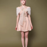 First Date NYC Princess Faux Fur Tulle Bow Shawl