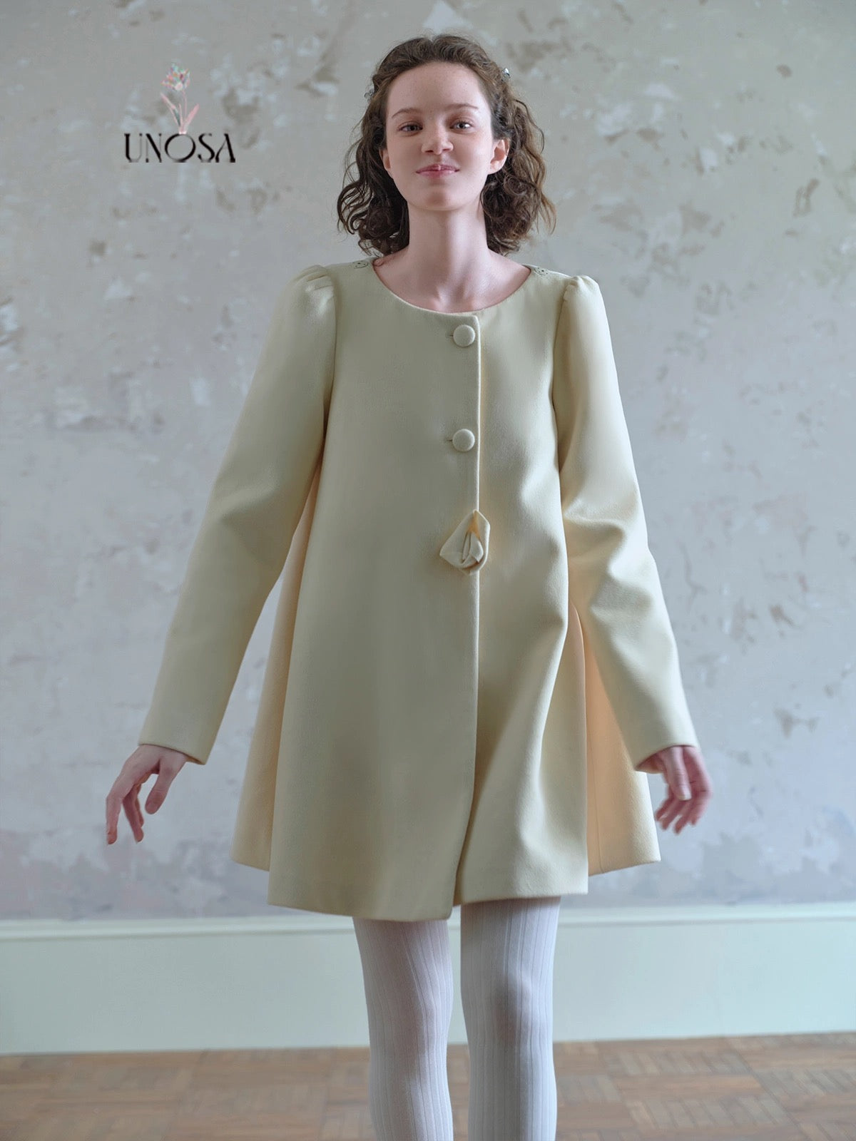 Get trendy with [UNOSA] Flowery Girls Club - Princess Style A-line Wool Coat - Coats & Jackets available at Peiliee Shop. Grab yours for $145 today!