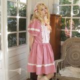 August Unicorn Gingham Sailor Puff Sleeve Dress