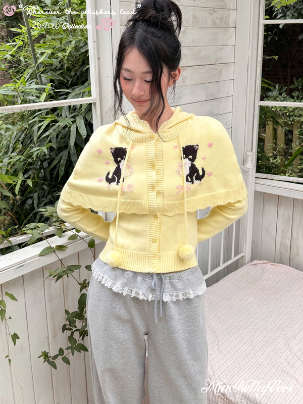 MineBeThyVers Kitty Parade Cat Hooded Cape Cardigan Sweater