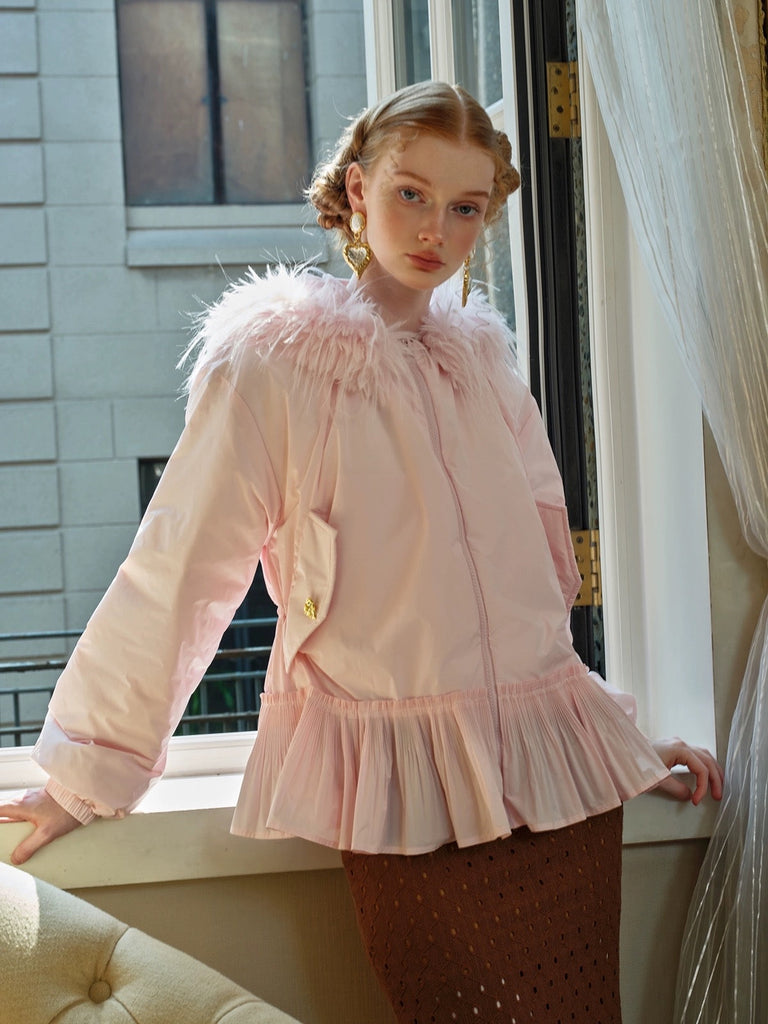Get trendy with [Spoii Unosa]Pink Ballet Fur-Collared Down Top -  available at Peiliee Shop. Grab yours for $102 today!