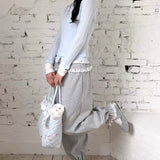 MineBeThyVers Grey Day Soft Girl Wide-Leg Sweatpants