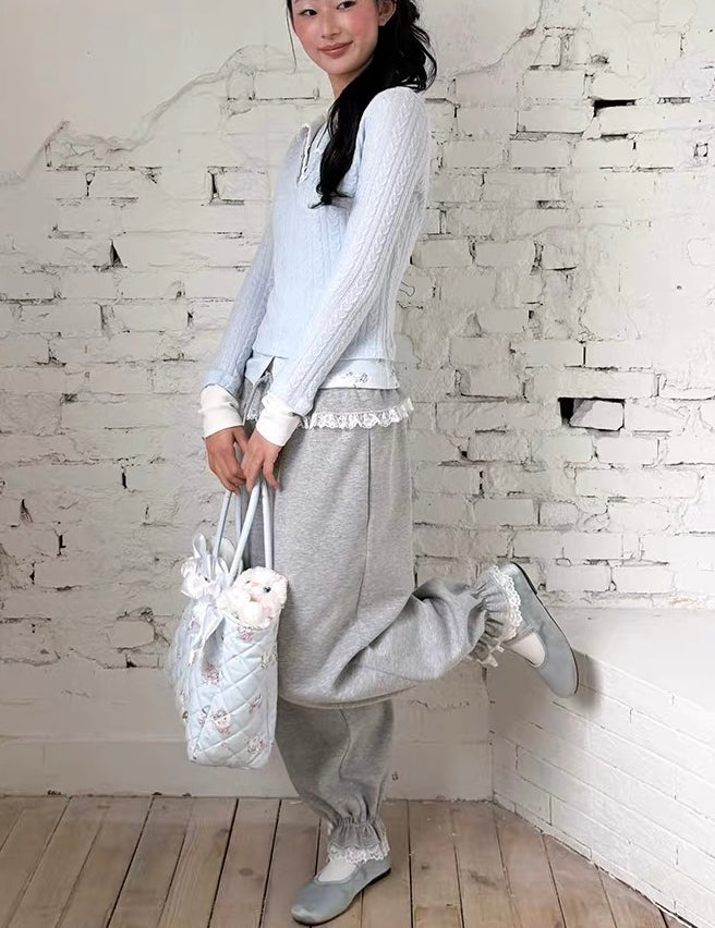 MineBeThyVers Grey Day Soft Girl Wide-Leg Sweatpants