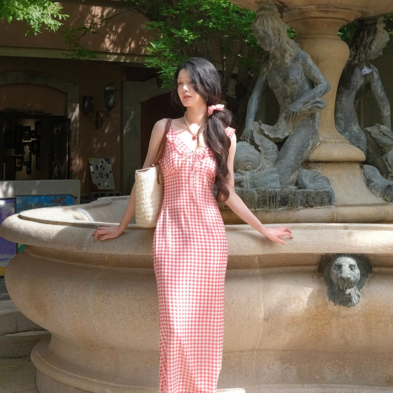 Get trendy with Summer joys Gingham Midi Dress Gown - Dresses available at Peiliee Shop. Grab yours for $38 today!