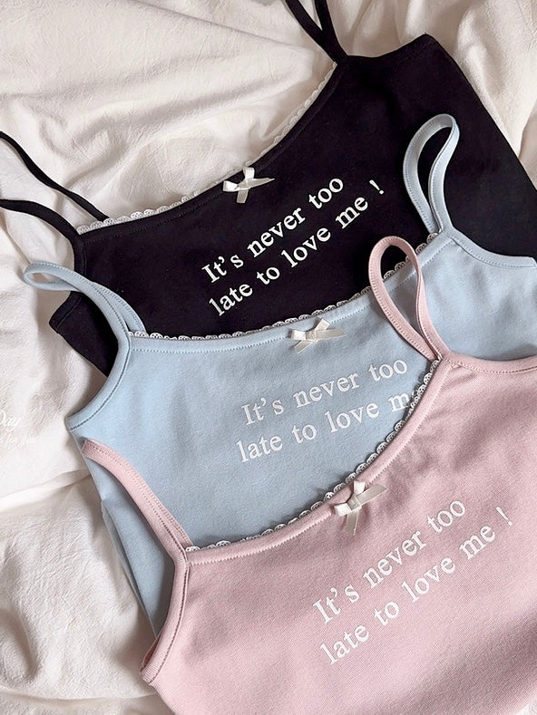 Get trendy with [Buy 2 Get 1 Free] It’s never too late to love me cotton vest top - vest available at Peiliee Shop. Grab yours for $12.80 today!