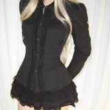 KittenClaw Nightfall Black Gothic Lace Cross 100% Cotton Top and skirt set