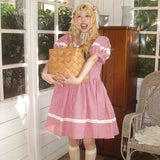 August Unicorn Gingham Sailor Puff Sleeve Dress