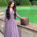 Get trendy with Lavender lace long dress -  available at Peiliee Shop. Grab yours for $45 today!