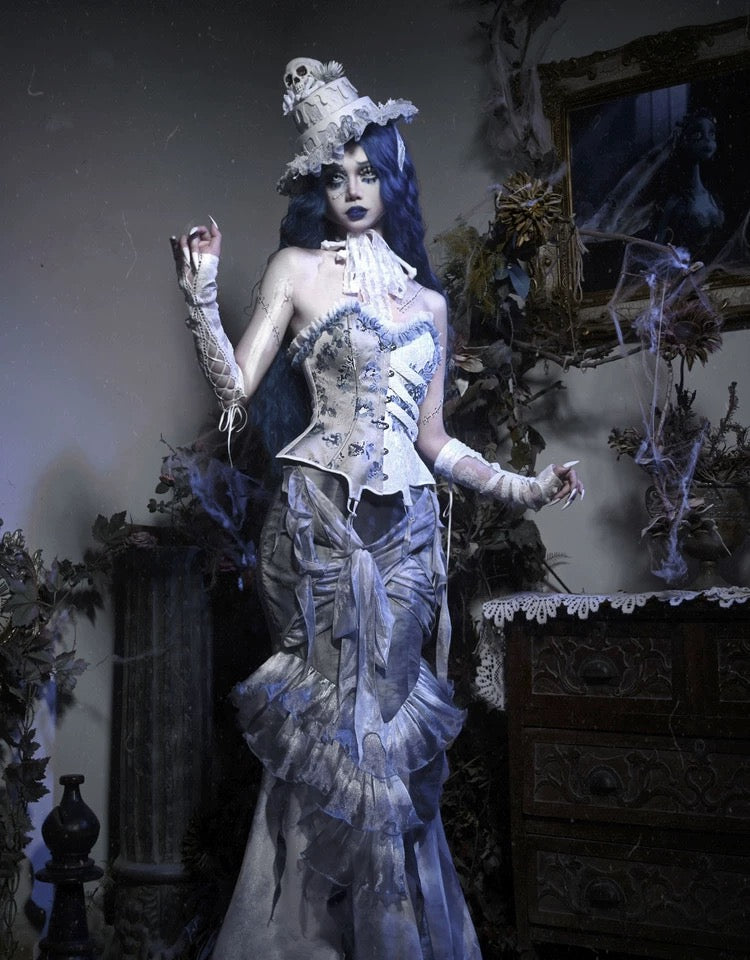 Get trendy with [Blood Supply] Corpse Bride 2024 Halloween Costume Gothic Corset Top with petticoats - Crop Top available at Peiliee Shop. Grab yours for $49.90 today!