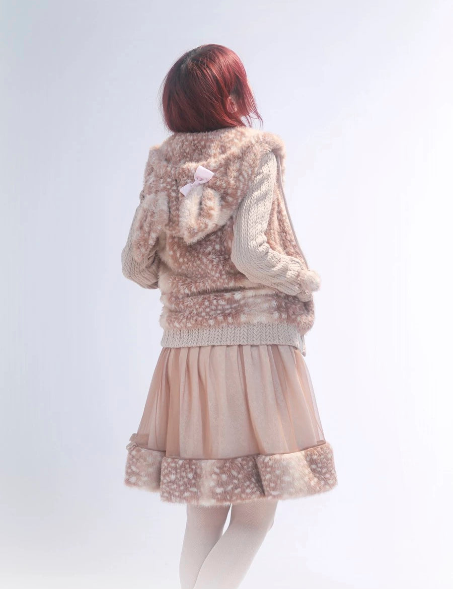 Get trendy with [Rose Island] Fairy Spirit Deer In Flower Field Faux Fur Hoodie with Zipper -  available at Peiliee Shop. Grab yours for $69 today!