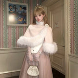 SheepKiss Winter Rose Soft Pink Princess Cape Faux Fur