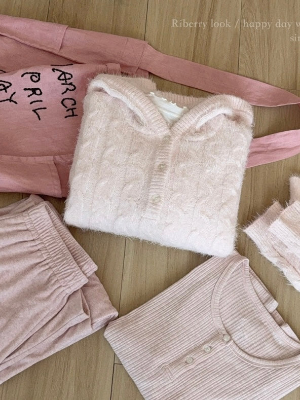 Get trendy with Soft Pink Age Wool Blended Sweater Hoodie - Sweater available at Peiliee Shop. Grab yours for $9 today!