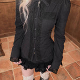 KittenClaw Nightfall Black Gothic Lace Cross 100% Cotton Top and skirt set