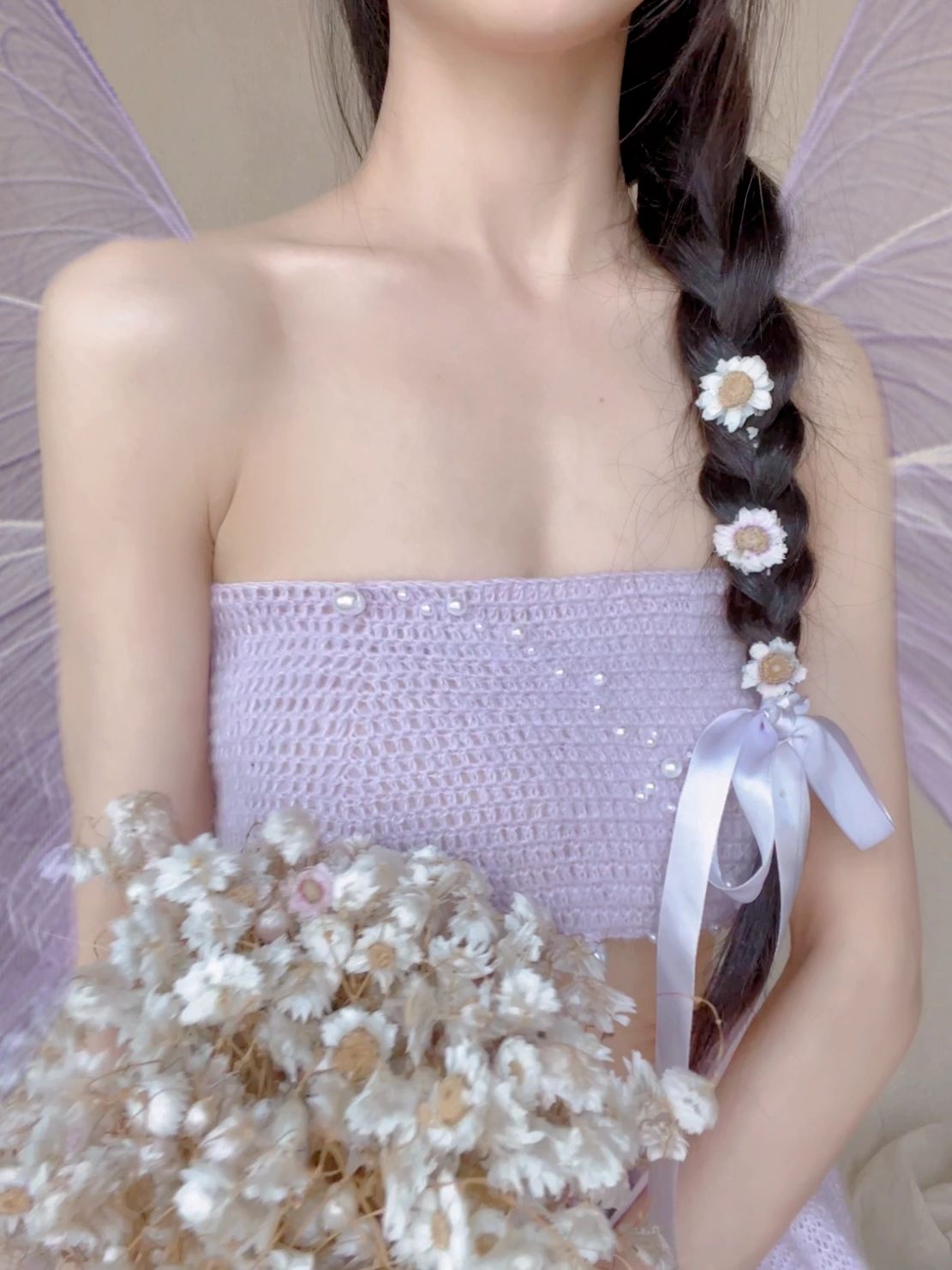 Get trendy with [Tailor Made] Lavender Dream Fairy Style Knitting Set with glass Pearl on bralette and skirt -  available at Peiliee Shop. Grab yours for $118 today!