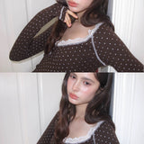 MineBeThyVers Cocoa Dots Lace Sweatshirt
