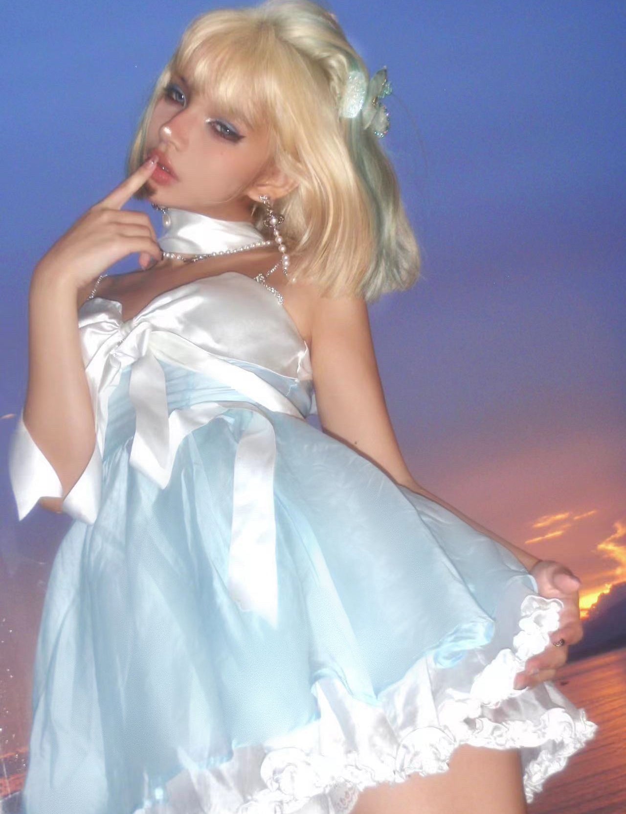 Get trendy with Moonlight Goddess Ribbon Mini Dress -  available at Peiliee Shop. Grab yours for $49.90 today!