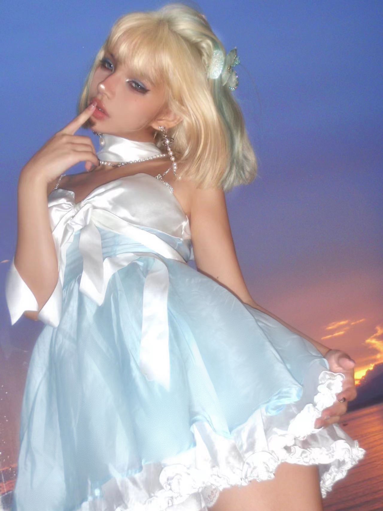 Get trendy with Moonlight Goddess Ribbon Mini Dress -  available at Peiliee Shop. Grab yours for $49.90 today!