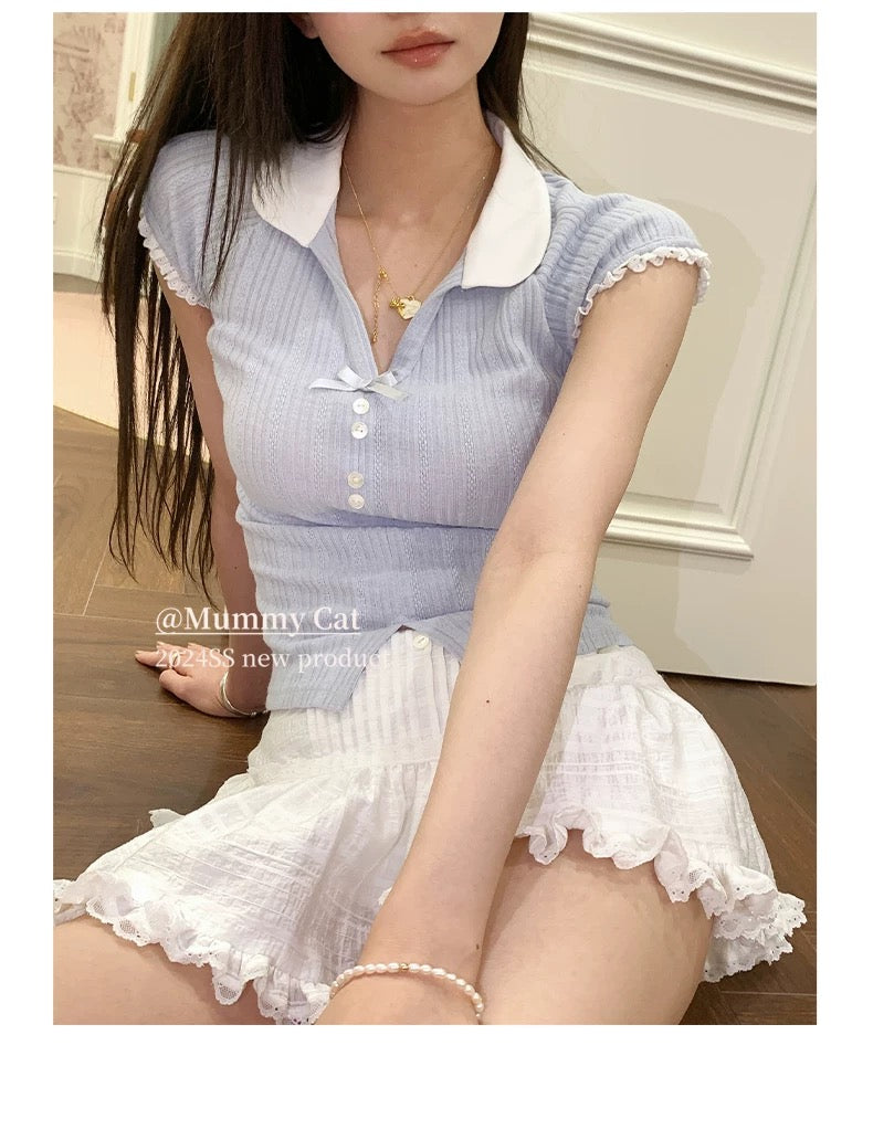 Get trendy with [Mummy Cat] Pastel Babydoll Ribbon Shirt - Corset available at Peiliee Shop. Grab yours for $36 today!