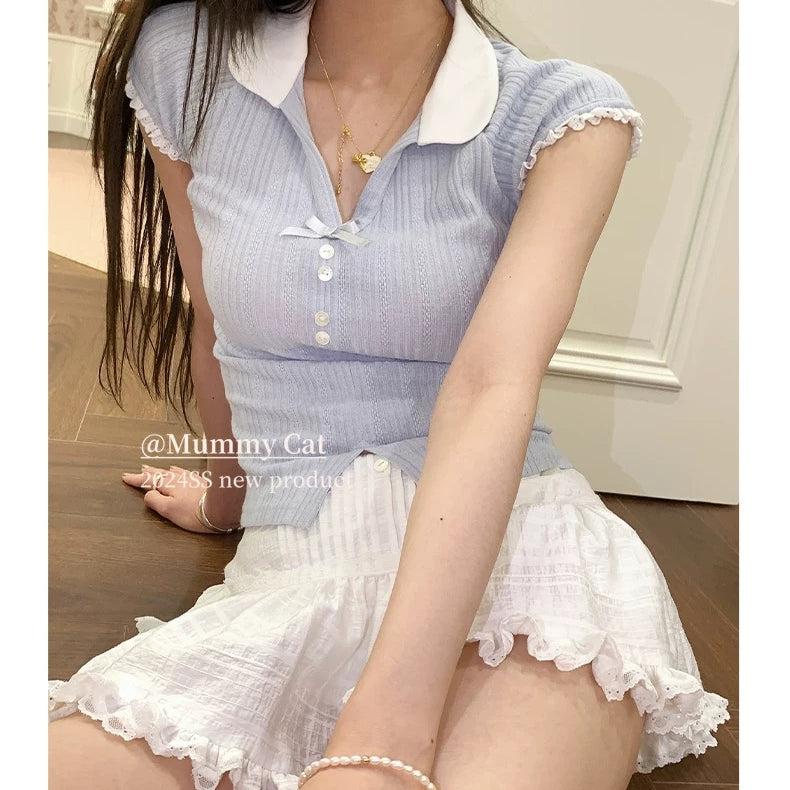 Get trendy with [Mummy Cat] Pastel Babydoll Ribbon Shirt - Corset available at Peiliee Shop. Grab yours for $36 today!