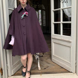 UNOSA Noble Court Grape-Purple Wool-Blend Cape Coat