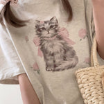 Get trendy with Rose Kitty Cotton T-shirt Top - Sweater available at Peiliee Shop. Grab yours for $16 today!