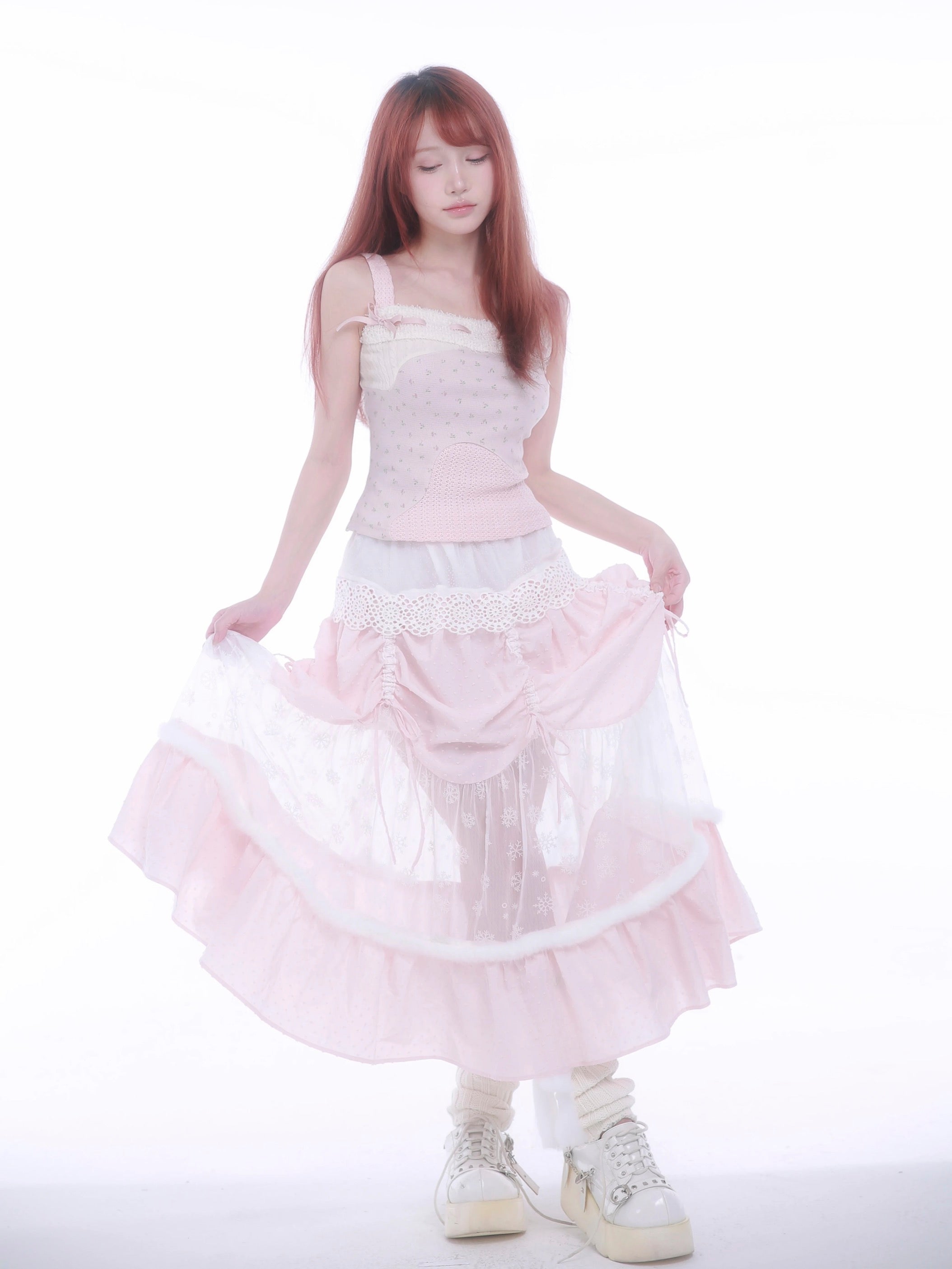 Get trendy with [Rose Island] Rose Blossom Bliss Fairy Core Midi Skirt -  available at Peiliee Shop. Grab yours for $62 today!