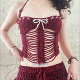 [Mike&Molly] Blood Berry Gothic Hand-Knitted Halter Corset Top